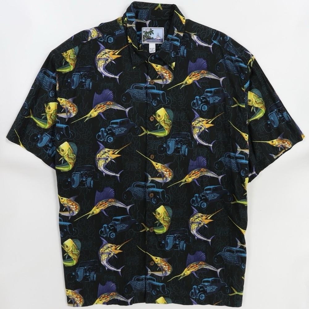 Vintage Bluewater AFTCO Sword Fish Hot Rod Hawaiian Short Sleeve Shirt 2XL - Picture 1 of 8
